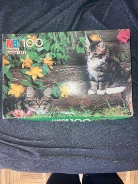 Vintage 100-Piece Cat Puzzle with Tabby Kittens - Green
